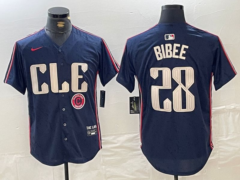 Men Cleveland Indians 28 Bibee Blue City Edition Nike 2024 MLB Jersey style 4